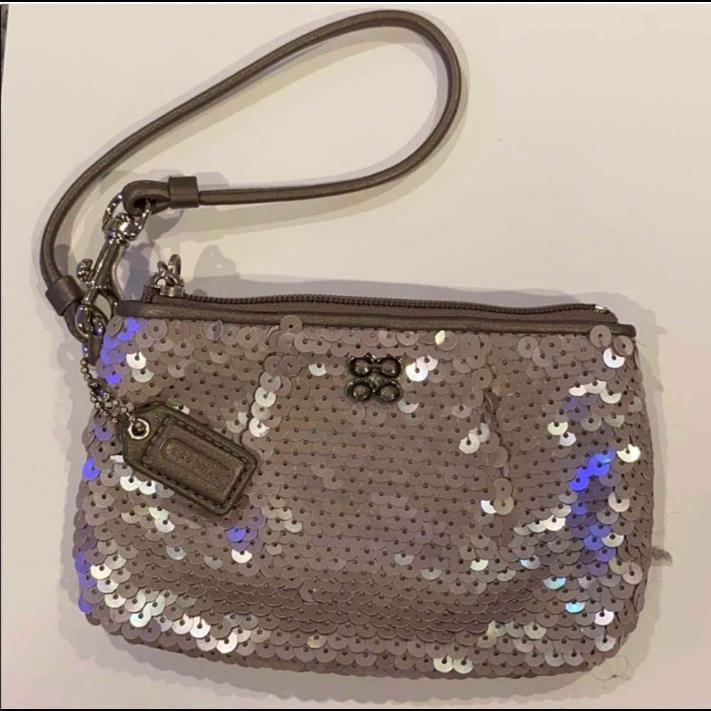COACH silver sequin wristlet